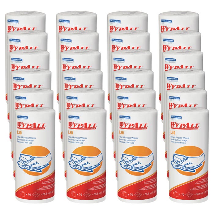 WYPALL L30 General-Purpose Wipers, 11 x 10.4 in, White, 70 Sheets, Pack of 24