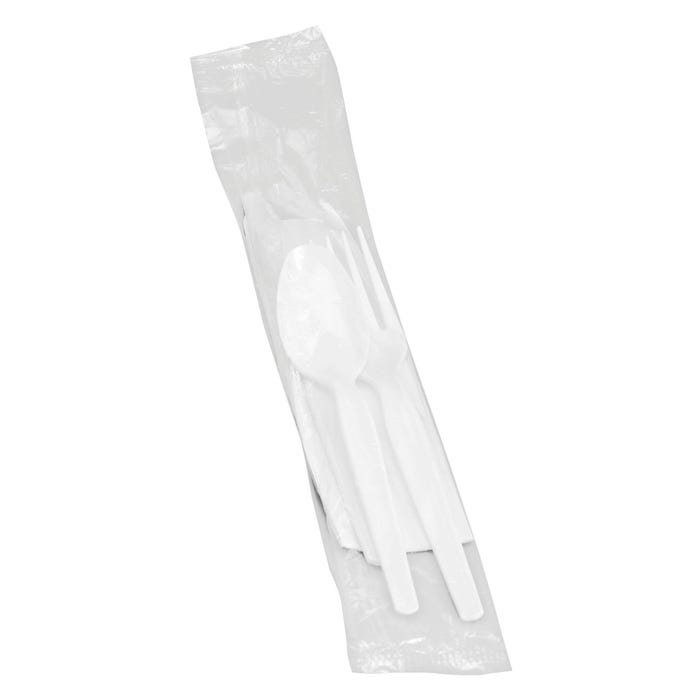 Genuine Joe Heavyweight Utensil Kit, Polystyrene, White, Pack of 250