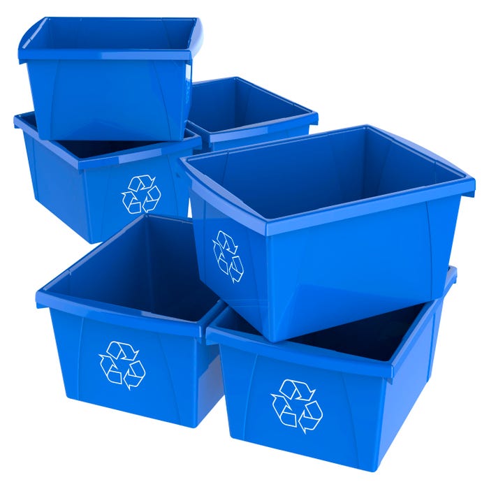 School Smart Recycle Bin, 4 Gallon, Blue, Case of 6