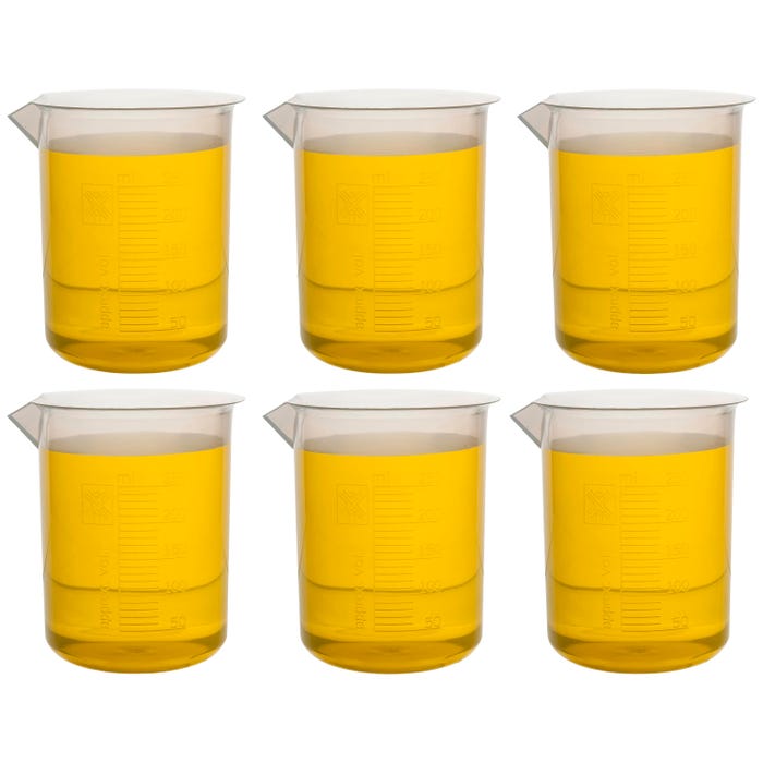 Eisco Labs Polypropylene Beaker, Molded Graduations, 250mL, Pack of 6