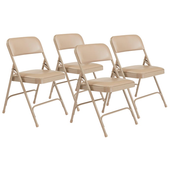National Public Seating Premium Folding Chair, 1200 Series, 17-3/4 Inch Seat Height, French Beige Fabric, Beige Frame, Set of 4
