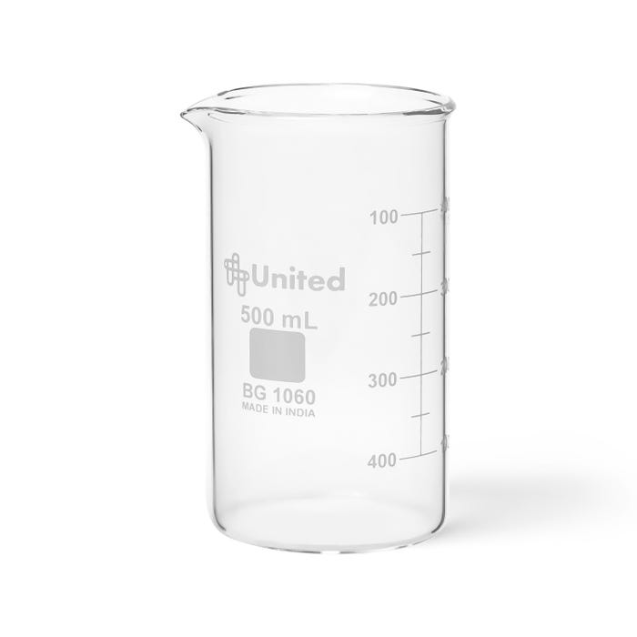 United Scientific Tall Form Berzelius Beakers, Borosilicate Glass, 500 Milliliters, Pack of 6