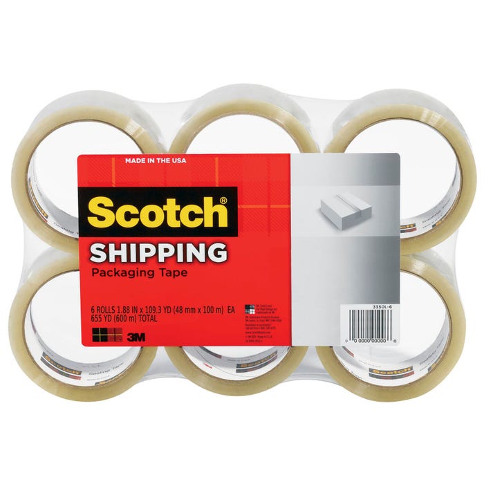 Scotch Shipping Packaging Tape, 1.88 Inchs x 109 Yards, Clear, Pack of 6