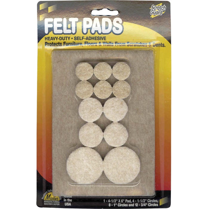 Master Caster Felt Pad, 3/4, 1, 1-1/2 Inch Diamters, Beige, Pack of 25