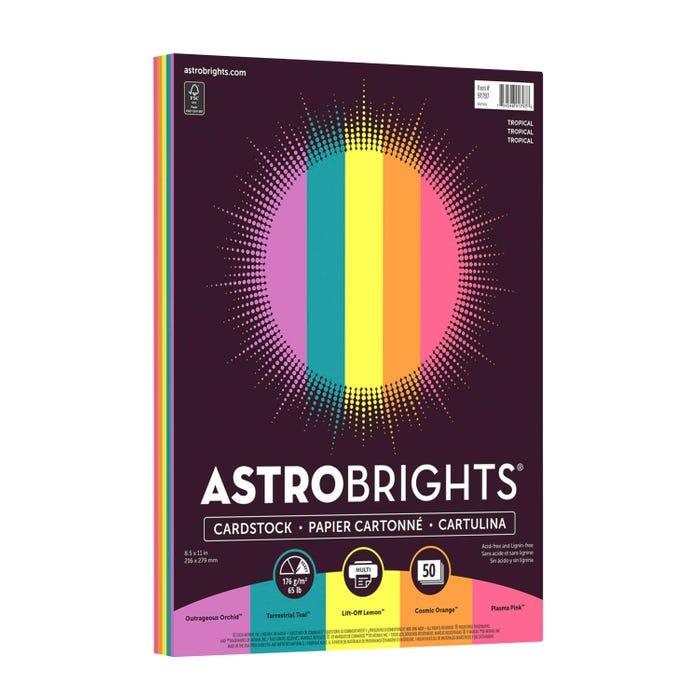 Astrobrights Colored Cardstock, 8.5 x 11 Inches, 65 lb/176 gsm, Assorted Colors, Tropical, 50 Sheets