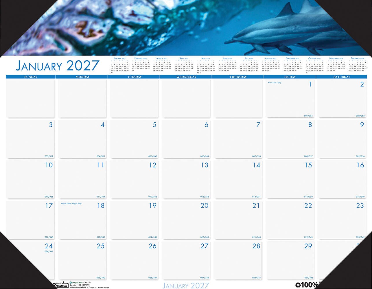 Image for House of Doolittle Recycled Desk Pad Calendar, January to December 2027, 22 x 17 Inches, Earthscapes Sealife from School Specialty