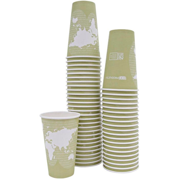 Eco-products World Art Compostable Renewable Smooth Rolled Rim Hot Beverage Cup, 16 oz, Natural Plastic, Green, Pack of 1000