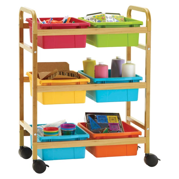 Copernicus Small Bamboo Book Browser Cart with Vibrant Tub Combo, 28 x 16 x 37-1/2 Inches