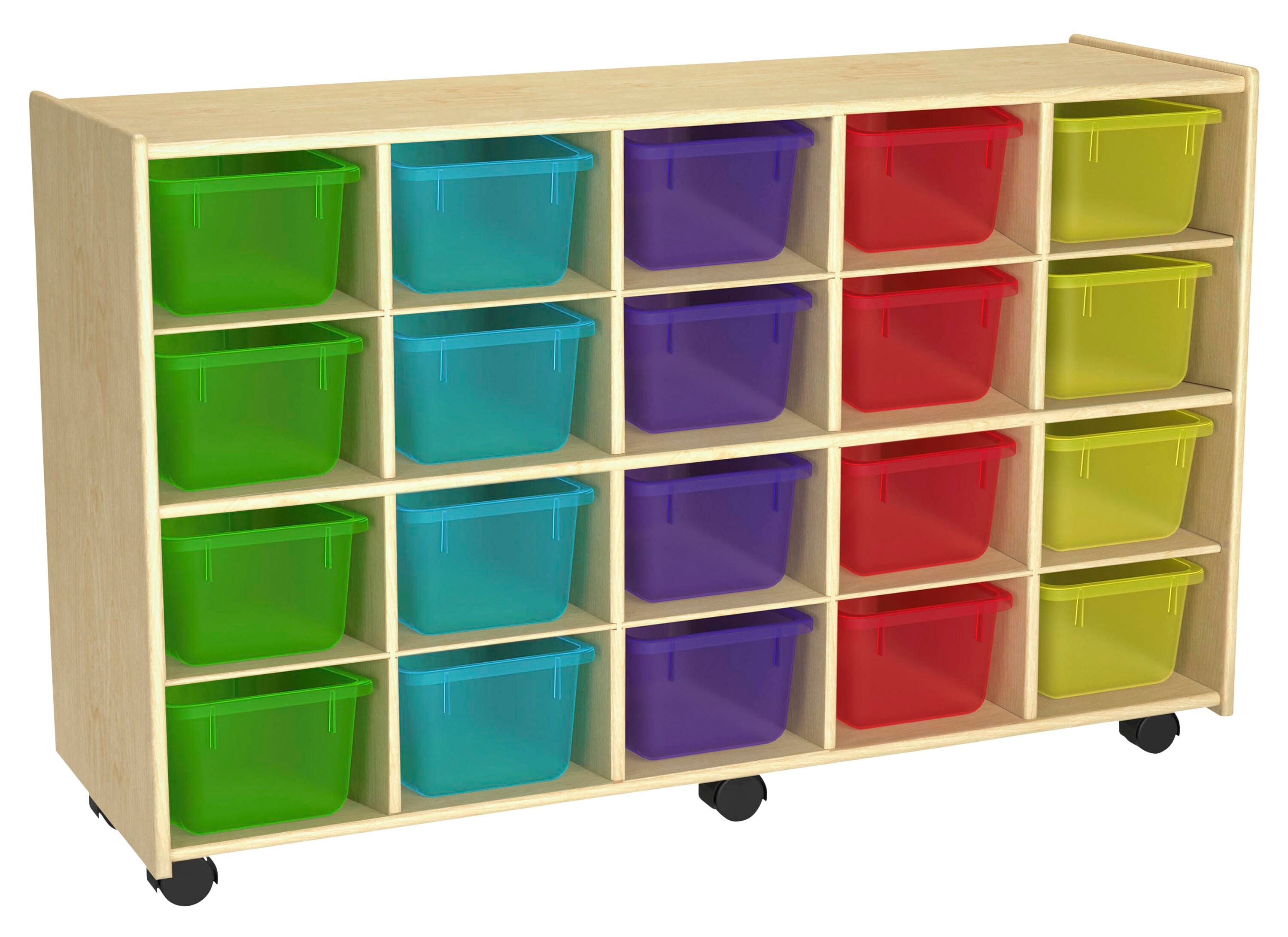 Image for Childcraft Mobile Cubby Unit with Locking Casters, 20 Translucent-Color Bins, 47-3/4 x 14-1/4 x 30 Inches from School Specialty