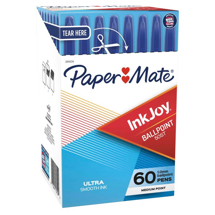 Paper Mate InkJoy 50ST Ballpoint Pens, Medium Point, 1.0 mm, Blue, Pack of 60