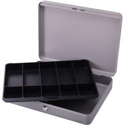 Sparco Locking Cash Box with Key Lock and Tray, 2 x 15 x 10-1/2 Inches, 10 Compartment, 2-Key, Steel, Gray