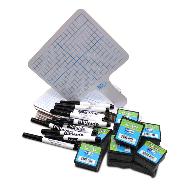 Flipside Two Sided Rectangle Graph/Blank Dry Erase Paddles, Pens, Erasers, Set of 36 Pieces