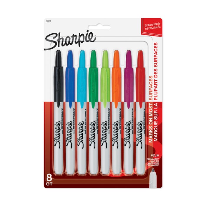 Sharpie Retractable Permanent Markers, Fine Tip, Assorted Colors, Set of 8