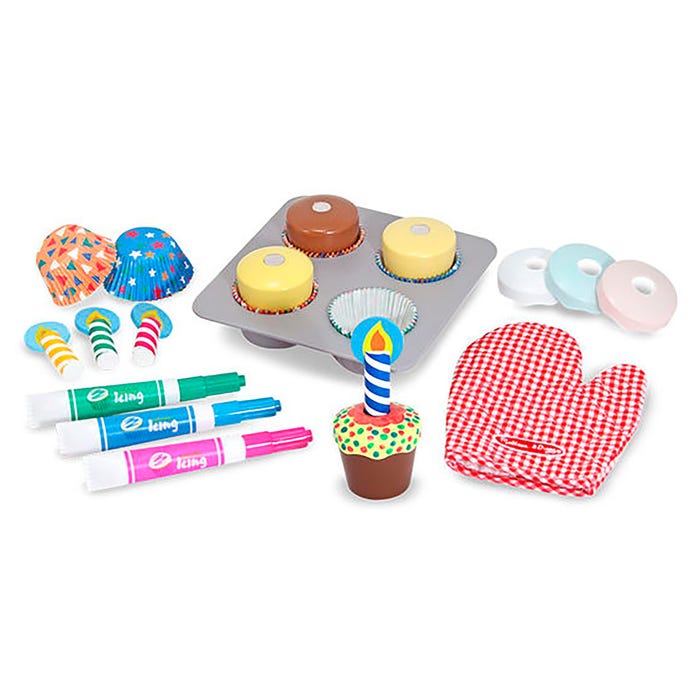 Melissa & Doug Wooden Bake and Decorate Cupcake Set, 23 Pieces