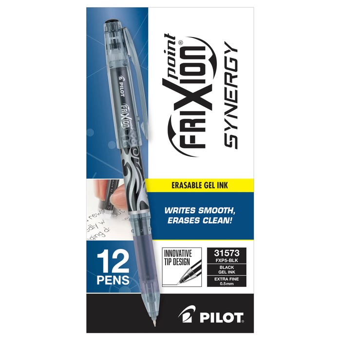 Pilot FriXion Point Erasable Gel Ink Pens, Extra Fine Point, Black Ink, Pack of 12