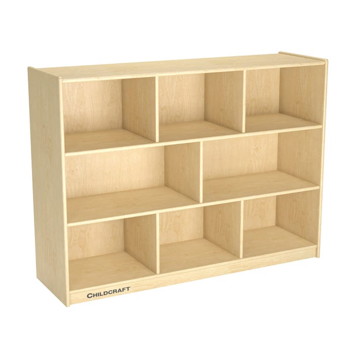 Childcraft Mobile Storage Unit, 8 Compartments, Wooden, 47-3/4 x 14-1/4 x 36 Inches