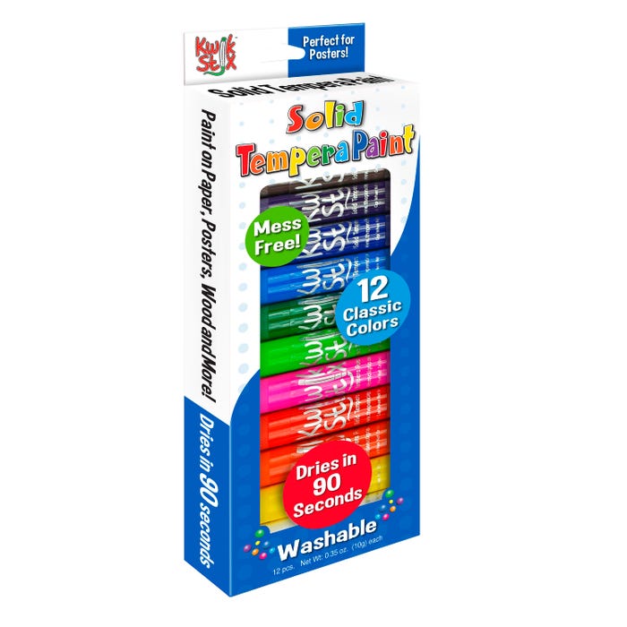 Kwik Stix Solid Tempera Paints, Original Size, Assorted Colors, Set of 12