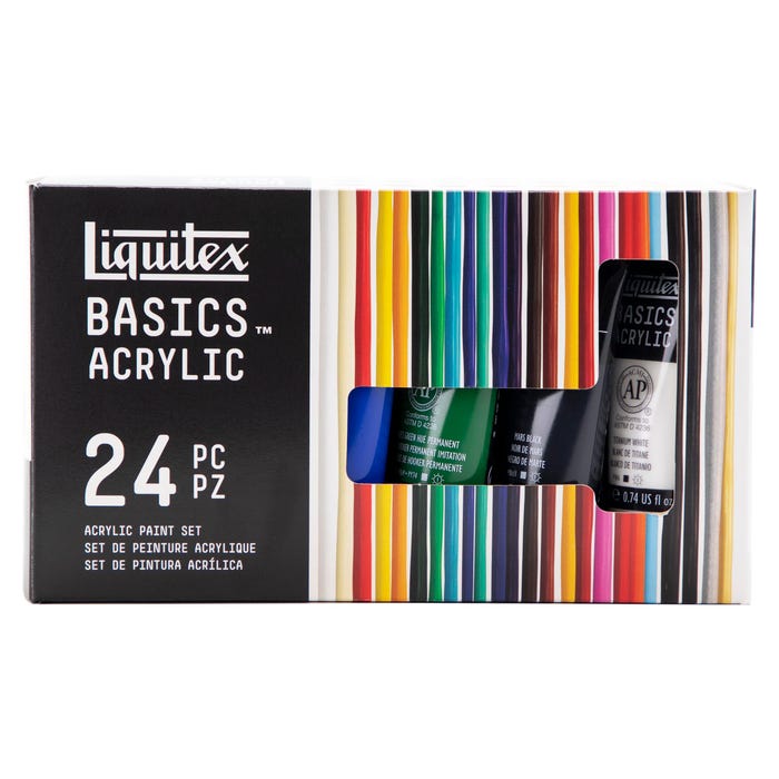 Liquitex BASICS Acrylic Paint Set, 0.74 Ounce Tubes, Assorted Colors, Set of 24