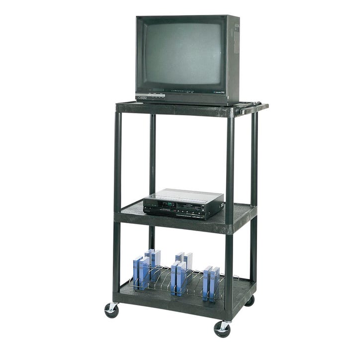 Luxor H Wilson LP AV Table with Electrical Assembly, 32 in W X 24 in D X 48 in H, Black