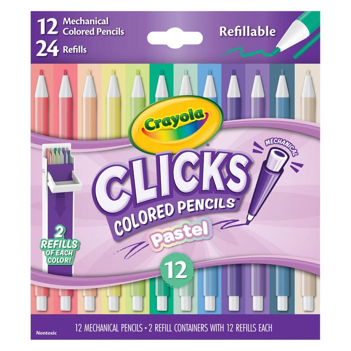 Crayola Clicks Mechanical Colored Pencils, Assorted Pastel Colors, Pack of 12
