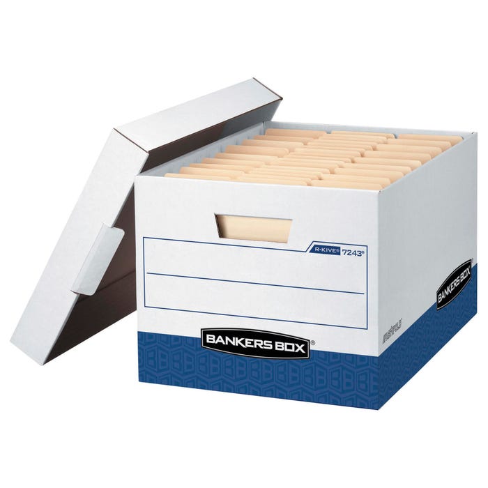 Bankers Box R-Kive File Storage Box, 12 x 15 x 10 Inches, White/Blue, Pack of 20