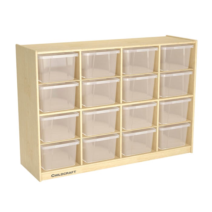 Childcraft Mobile Cubby Storage Unit, 16 Translucent Tubs, 50-5/8 x 16 x 36 Inches