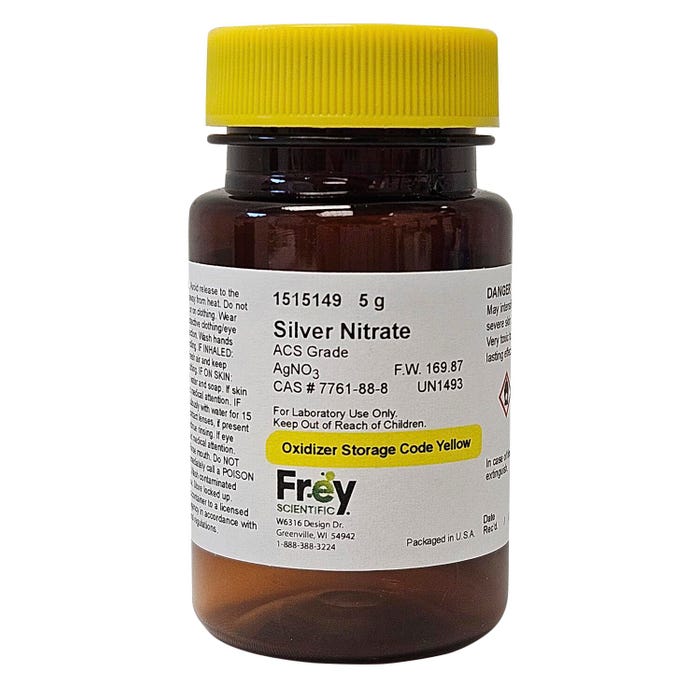 Frey Scientific Silver Nitrate, White Crystal, Reagent ACS, 5 Grams
