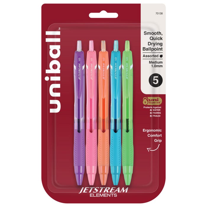 uniball JETSTREAM Elements Ballpoint Pen, 1.0 mm, Assorted Colors, Set of 5