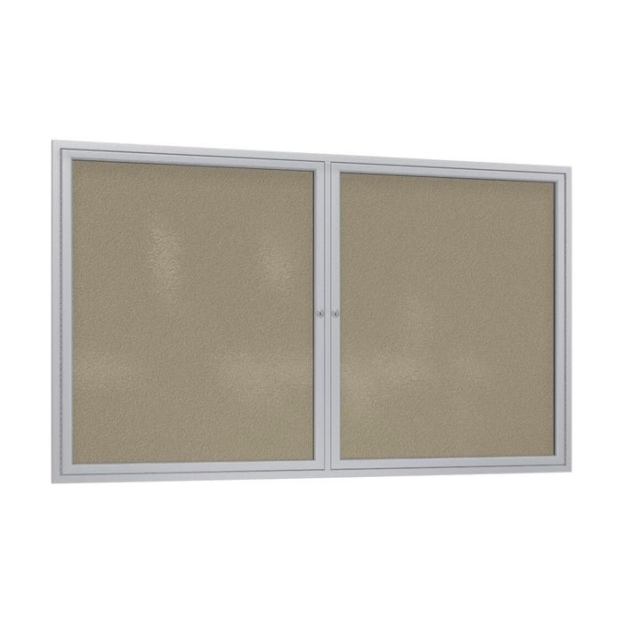 Ghent 2 Door Enclosed Vinyl Bulletin Board with Satin Frame, 3 x 4 feet, Caramel
