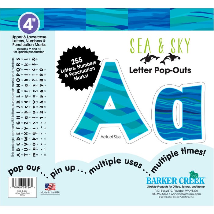 Barker Creek Sea and Sky Letter Pop-Outs, 4 Inches, Set of 255