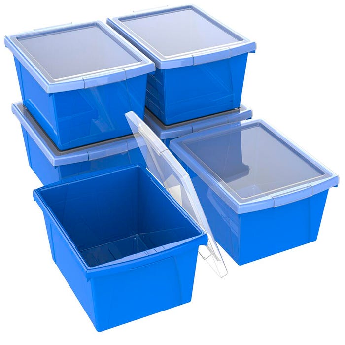 Storex Classroom Storage Bins with Lids, 4 Gallon, Blue, Pack of 6