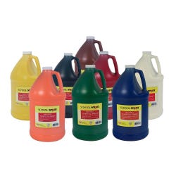 School Smart Washable Tempera Paints, 1 Gallon Bottles, Assorted Colors, Set of 8