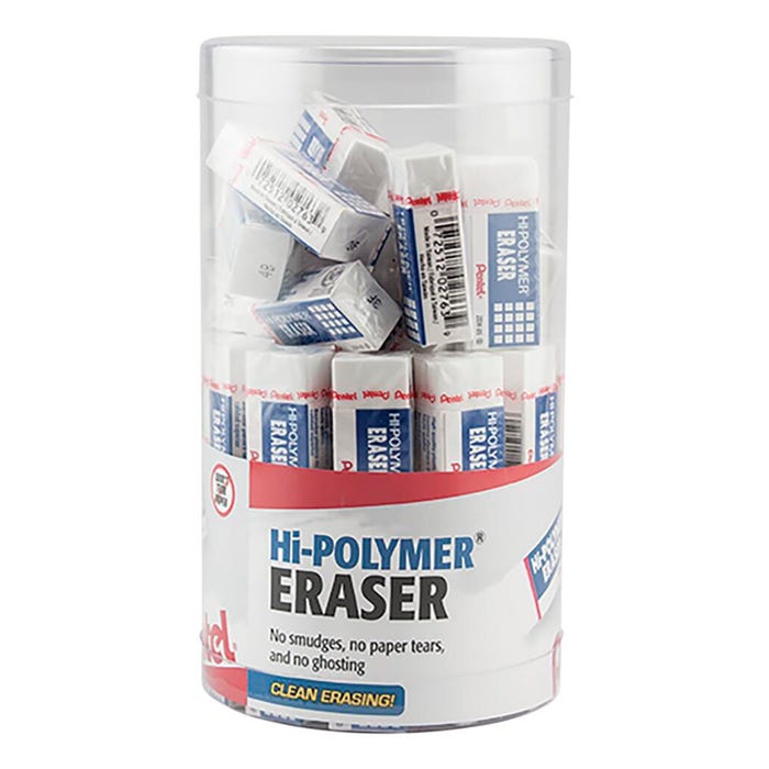 Pentel Hi-Polymer Block Eraser, Small, White, Pack of 48