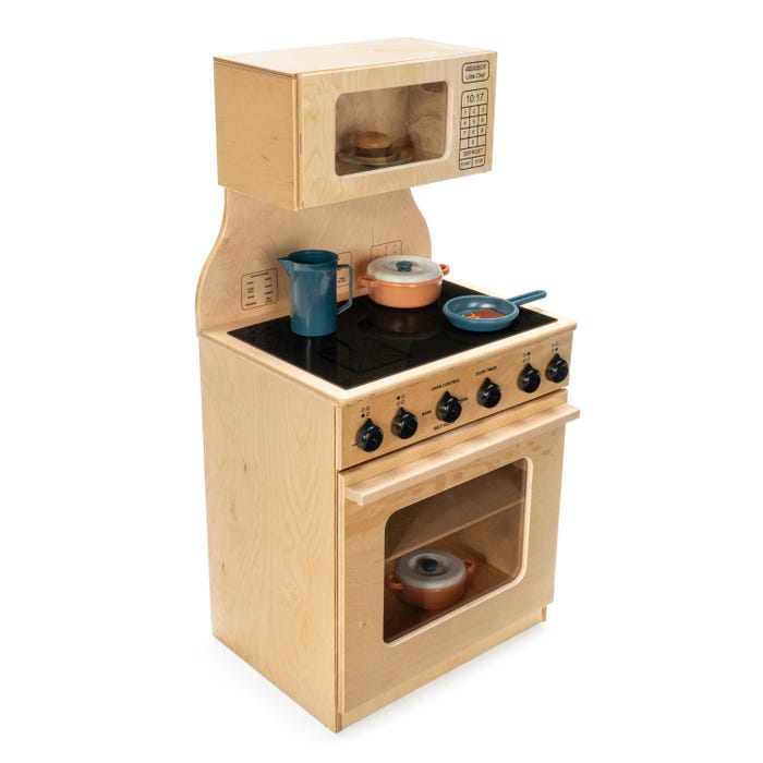 Childcraft Modern Kitchen Stove and Microwave Combo Play Kitchen, Wooden, 21-1/4 x 15-5/8 x 42 Inches
