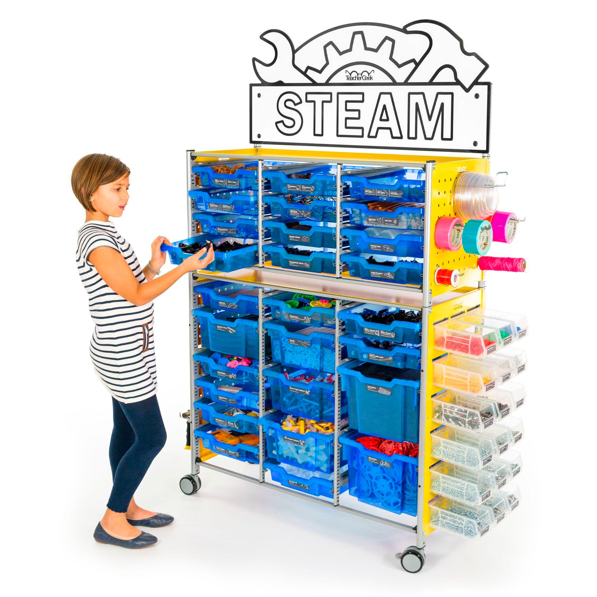 TeacherGeek Ultimate STEAM Maker Activity Cart, Blueberry with STEAM Sign, Item Number 2021427