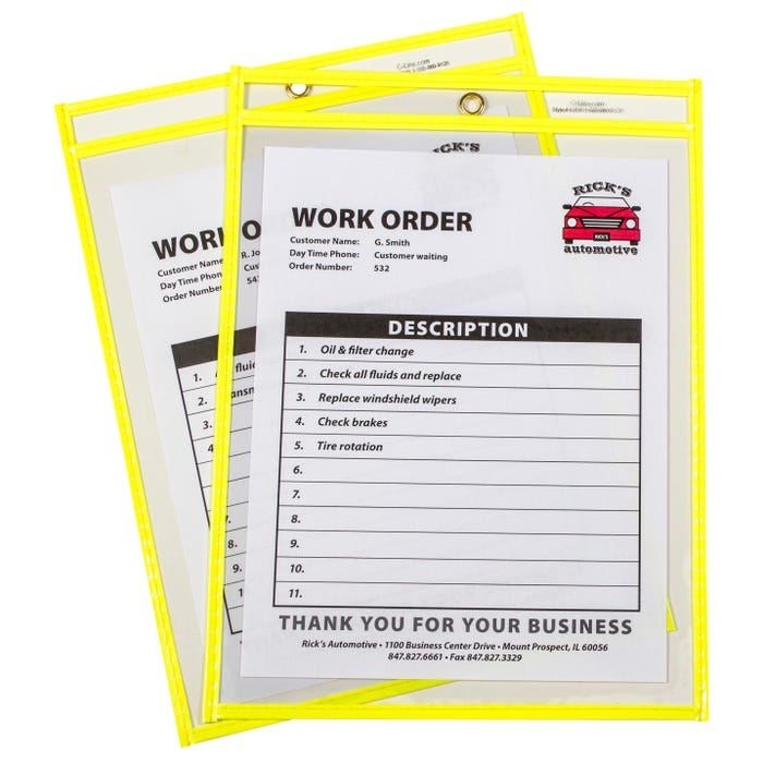 C-Line Dry-Erase Reusable Pockets, Neon Yellow, 9 x 12 Inches, Pack of 15