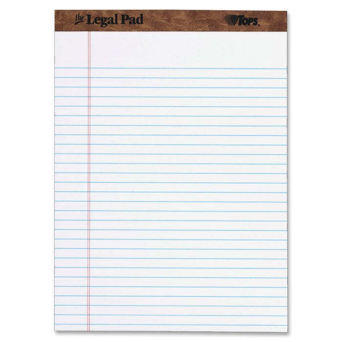 TOPS Legal Pads, 8-1/2 x 11-3/4 Inches, Legal Ruled, White, 50 Sheets, Pack of 12