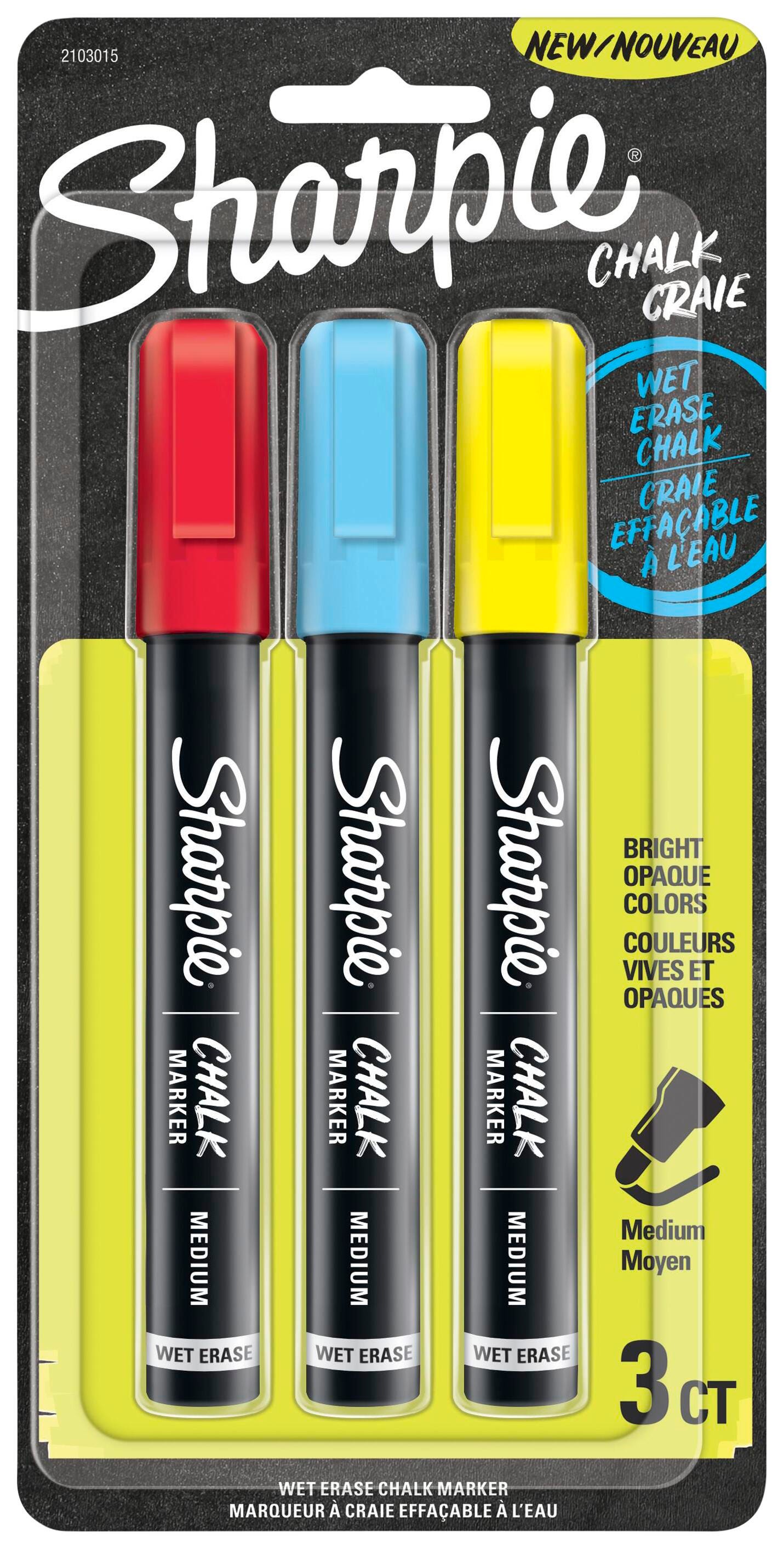 Sharpie Chalk Markers, Medium Tip, Assorted Primary Colors, Set of 3 2047953