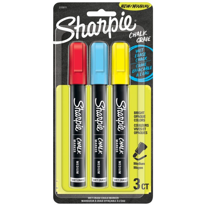 Sharpie Chalk Markers, Medium Tip, Assorted Primary Colors, Set of 3