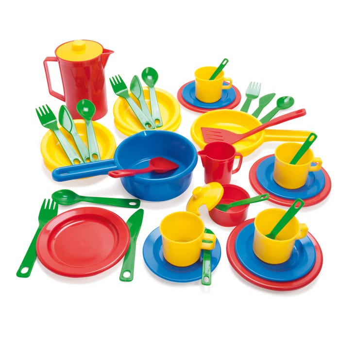 Dantoy Toddler Cookware and Dish Set, Assorted Colors, 42 Pieces