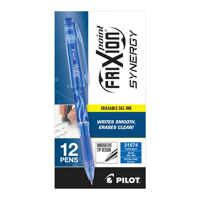Pilot FriXion Point Erasable Gel Ink Pens, Extra Fine Point, Blue Ink, Barcoded, Pack of 12
