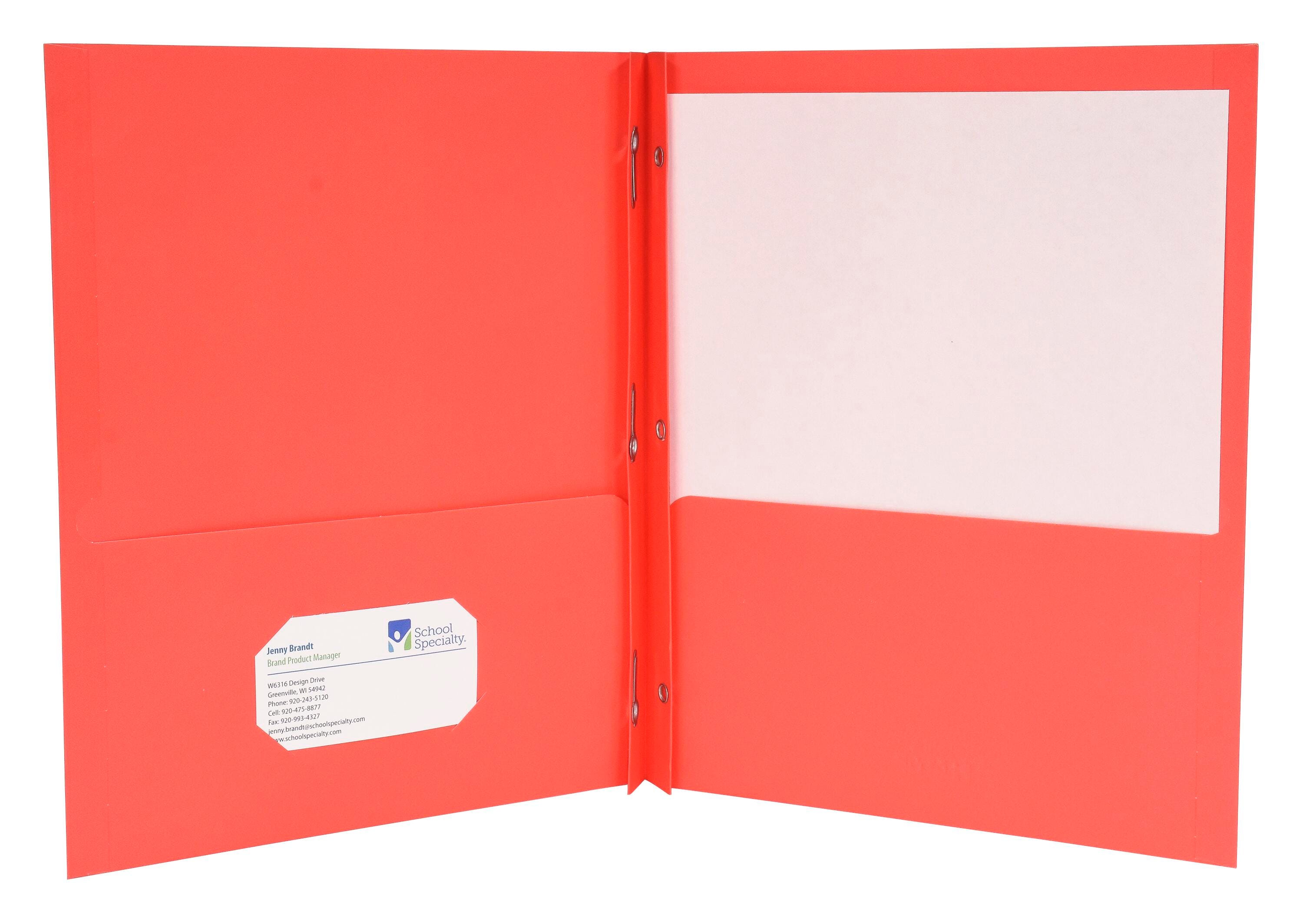 School Smart 2-Pocket Folders with Fasteners, Red, Pack of 25 084890