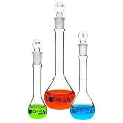 Eisco Labs Volumetric Flask Set, Glass with Glass Stopper, Class A, Set of 3