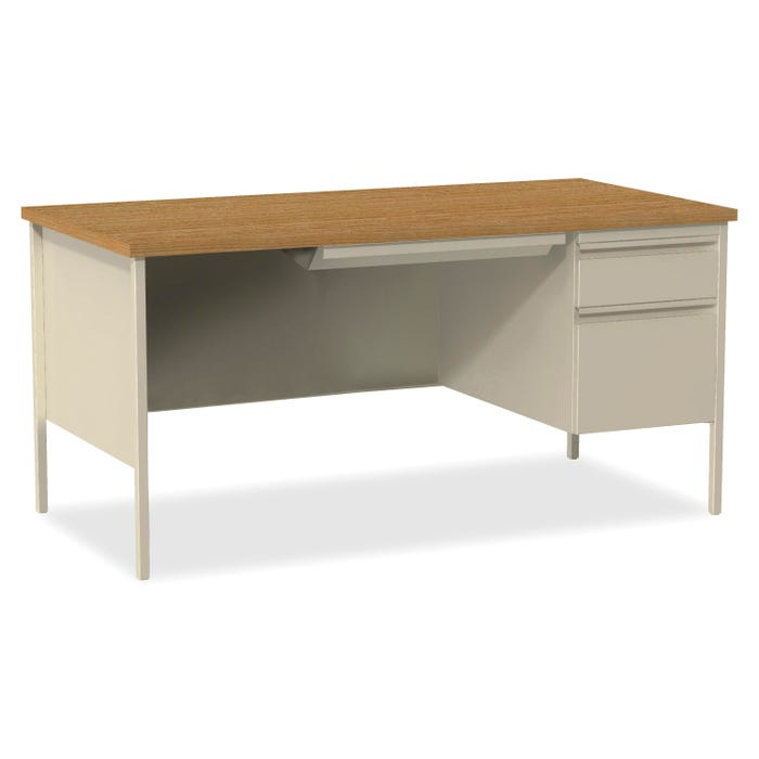 Lorell Oak Laminate Fortress Series, Right Pedestal Desk, 66 x 30 x 29-1/2 Inches, Oak/Putty