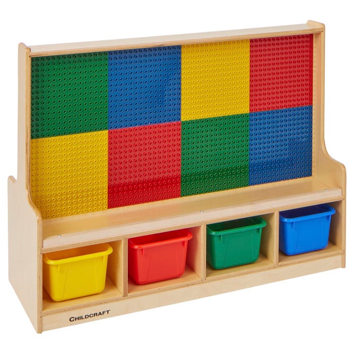 Childcraft Dual-Sided Building-Brick Activity Center, Preschool Grid, Whiteboard, Colored Trays, 39-1/2 x 14-1/4 x 30 Inches