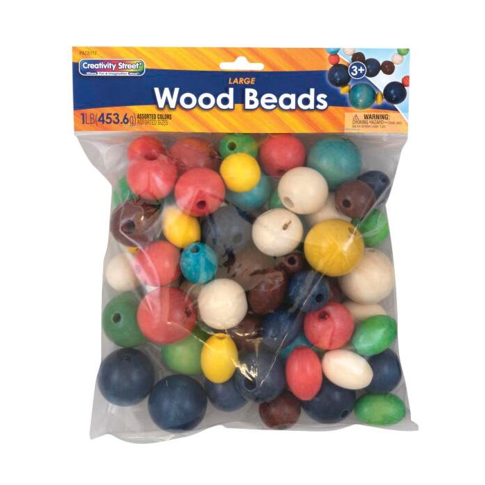 Creativity Street Large Wood Beads, Assorted Colors and Sizes, 1 Pound