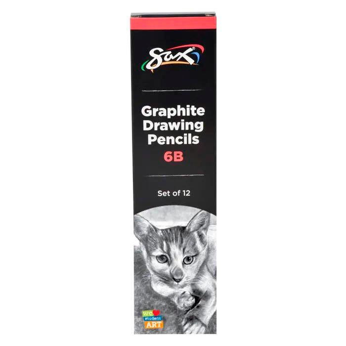 Sax Graphite Drawing Pencil Pack, 6B Lead Hardness Degree, Set of 12