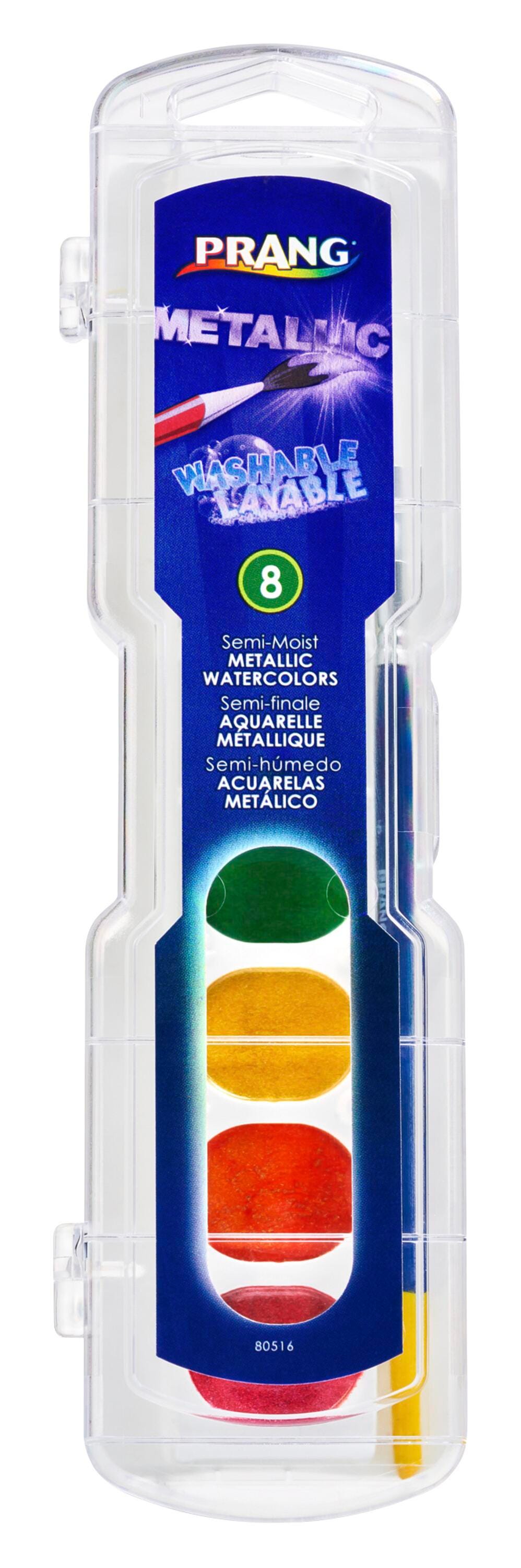 Prang Non-Toxic Washable Semi-Moist Watercolor Paint Set, 8 Assorted Metallic Colors, Item Number 405577