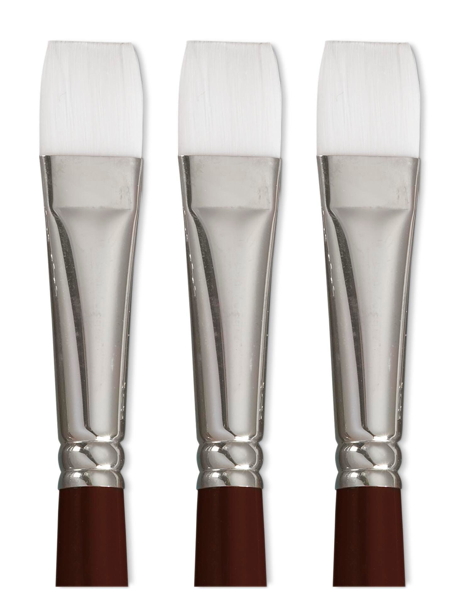 Sax Optimum White Synthetic Taklon Paint Brushes Short, Flat, 1 Inch, Set of 3 1567547