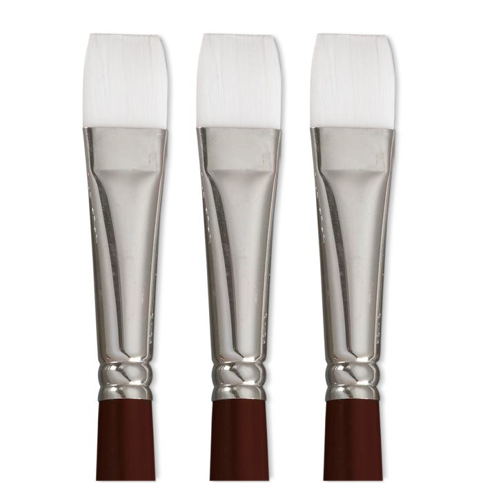 Sax Optimum White Synthetic Taklon Paint Brushes, Flat Type, Short Handle, 1 Inch, Set of 3